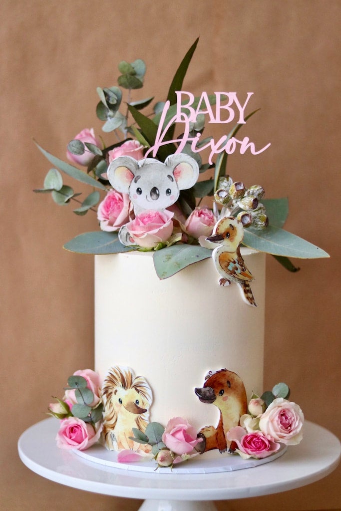 Animal themed baby shower cake top
